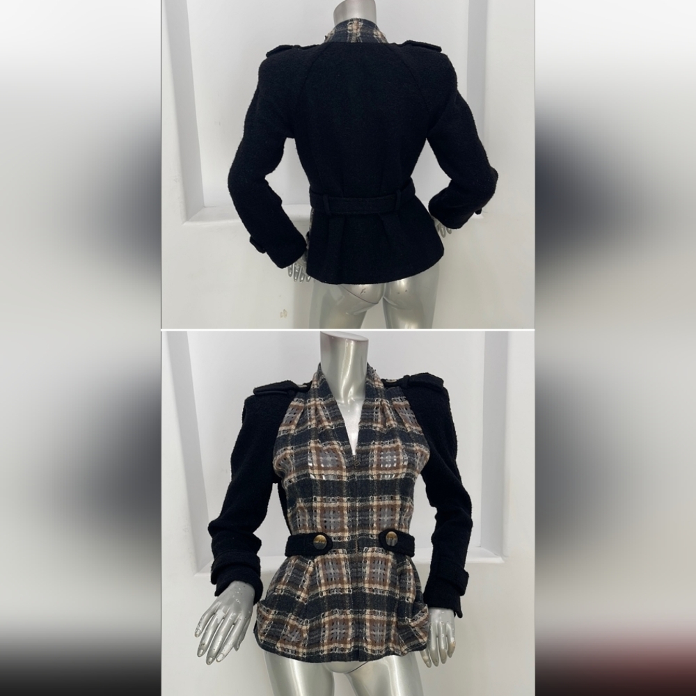 Nanette Lepore Structured Peplum Waisted Shoulder Zip Top Black Brown Size 4